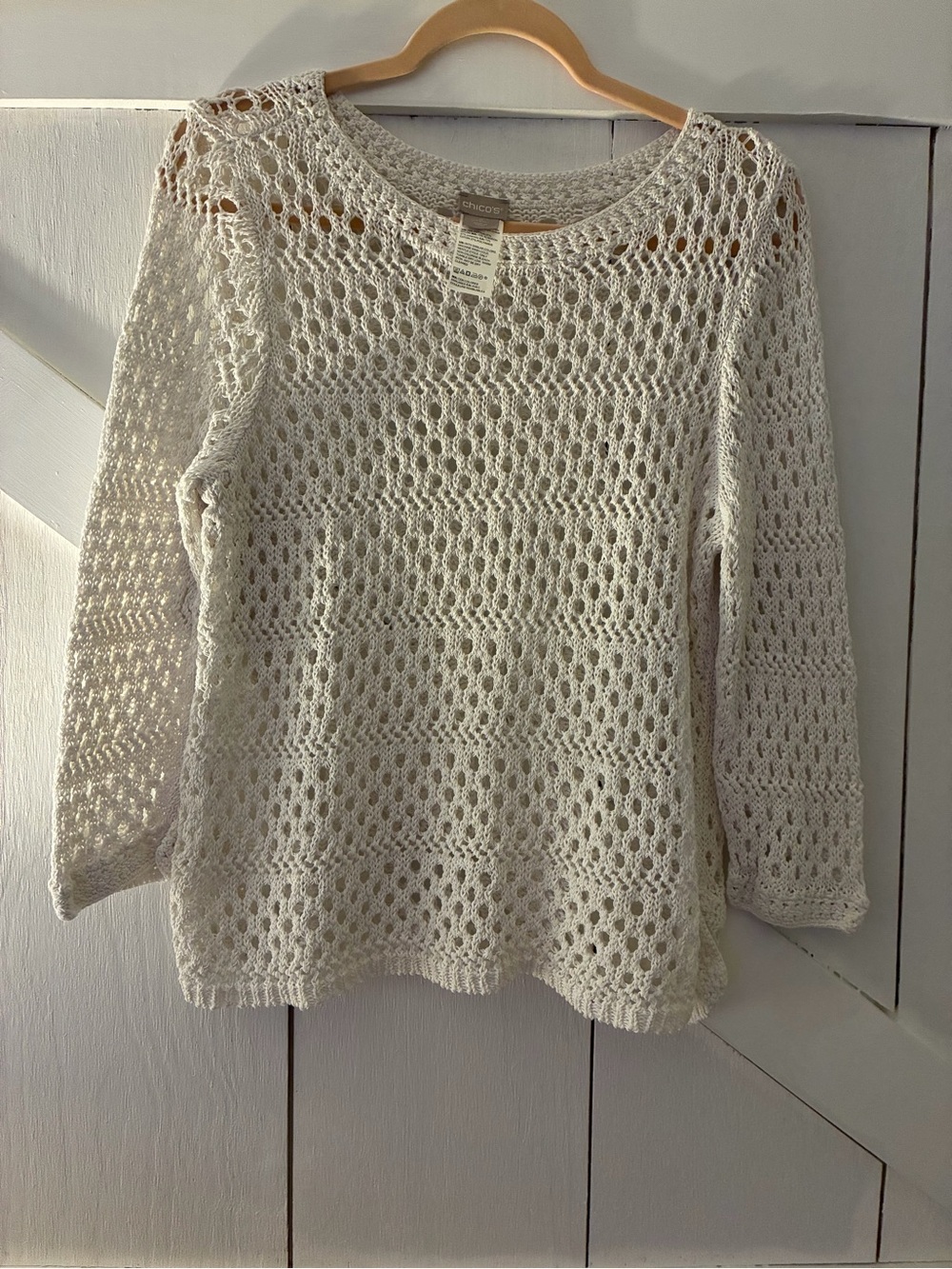 Chico's Cream Open-Knit Scoop Neck Sweater